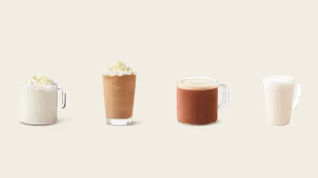 A Tim Hortons White Chocolate Pistachio hot drink and Iced Capp, a hot chocolate and a white hot chocolate