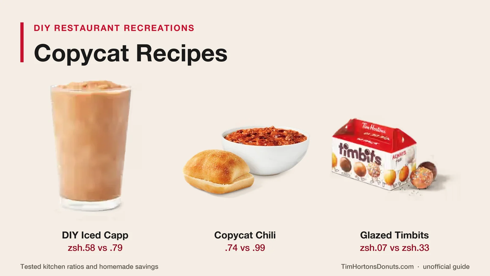 Tim Hortons Original Iced Capp, hot beef chili and an assortment of glazed Timbits